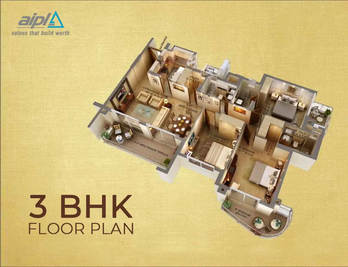 aipl lake city gurgaon 3 bhk floor plan